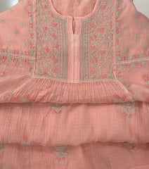 Premium Mulchanderi Chikankari Semi Stitched 2 piece Tunic and Dupatta set – Peach