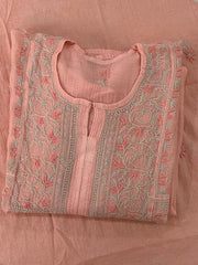 Premium Mulchanderi Chikankari Semi Stitched 2 piece Tunic and Dupatta set – Peach
