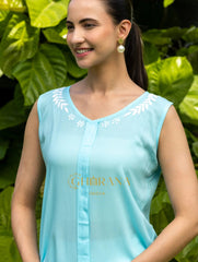 Sahiba Modal Cotton Light Blue chikankari Top Gharana