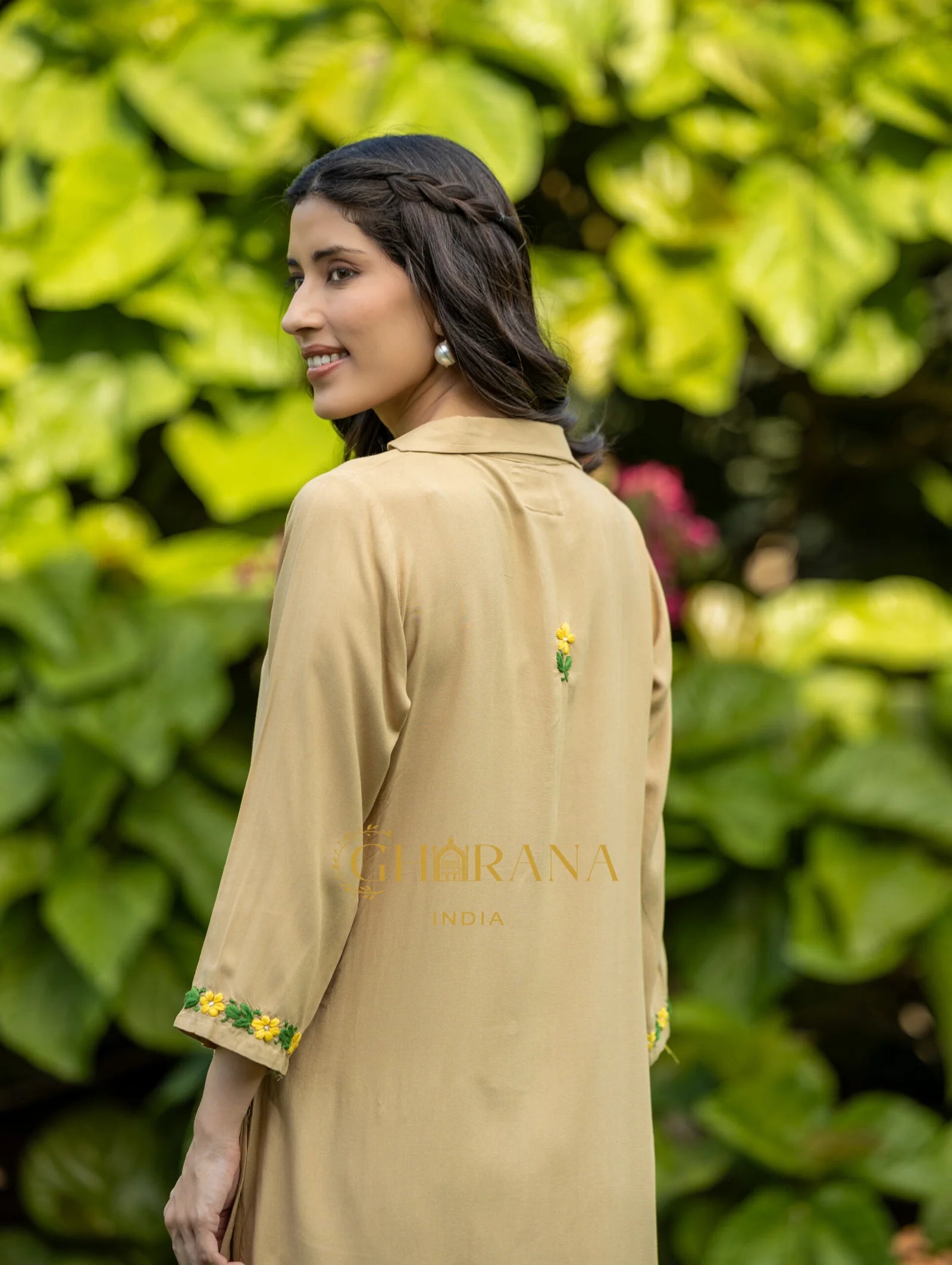 Sahiba Luxury Rayon Beige Chikankari Coord Set Gharana