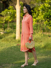 Sahiba Luxury Rayon Blush Red Chikankari Long Shirt Gharana