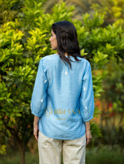 Sahiba Premium Chanderi Silk Bright Blue Chikankari Top Gharana