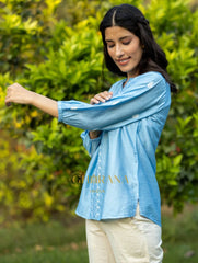 Sahiba Premium Chanderi Silk Bright Blue Chikankari Top Gharana