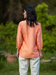 Sahiba Premium Chanderi Silk Blush Orange Chikankari Top Gharana