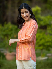 Sahiba Premium Chanderi Silk Blush Orange Chikankari Top Gharana