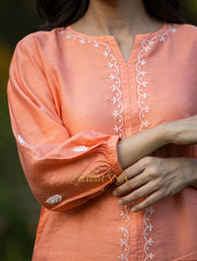 Sahiba Premium Chanderi Silk Blush Orange Chikankari Top Gharana