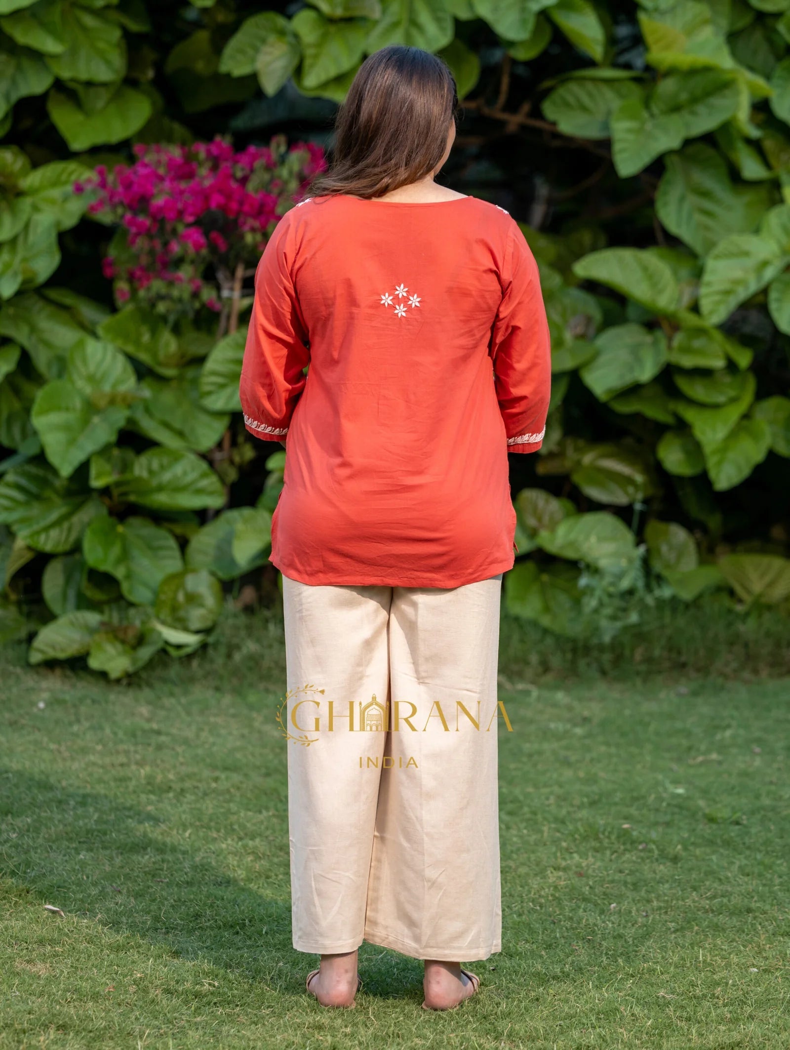 Sahiba Pure Cotton Red Chikankari Top Gharana