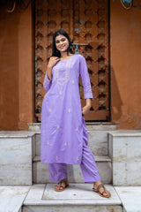 Heer Mul Cotton 2 PC Lilac chikankari Kurta set Gharana