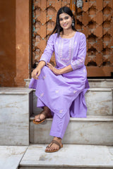 Heer Mul Cotton 2 PC Lilac chikankari Kurta set Gharana
