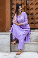 Heer Mul Cotton 2 PC Lilac chikankari Kurta set Gharana