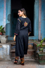 Heer Cotton 3 PC Black Chikankari Kurta set with embroidered Pant and Dupatta Gharana