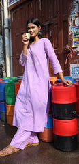 Heer Mul Cotton 2 PC Lilac chikankari Kurta set Gharana