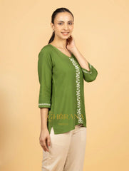 Sahiba Luxury Rayon Green Chikankari Top Gharana