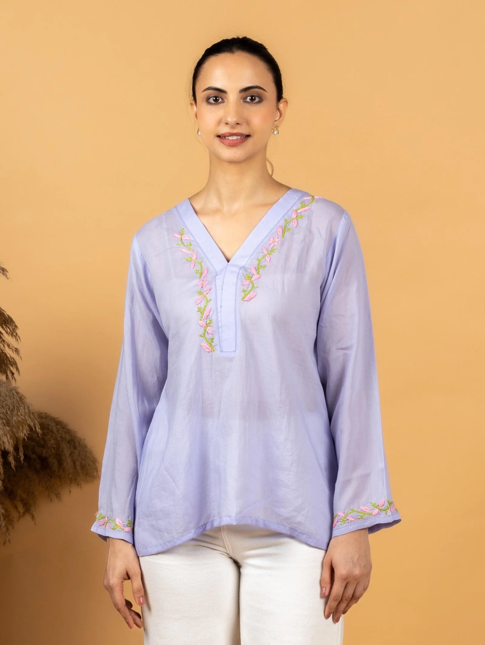 Sahiba Premium Modal Cotton Lavender Chikankari Top Gharana