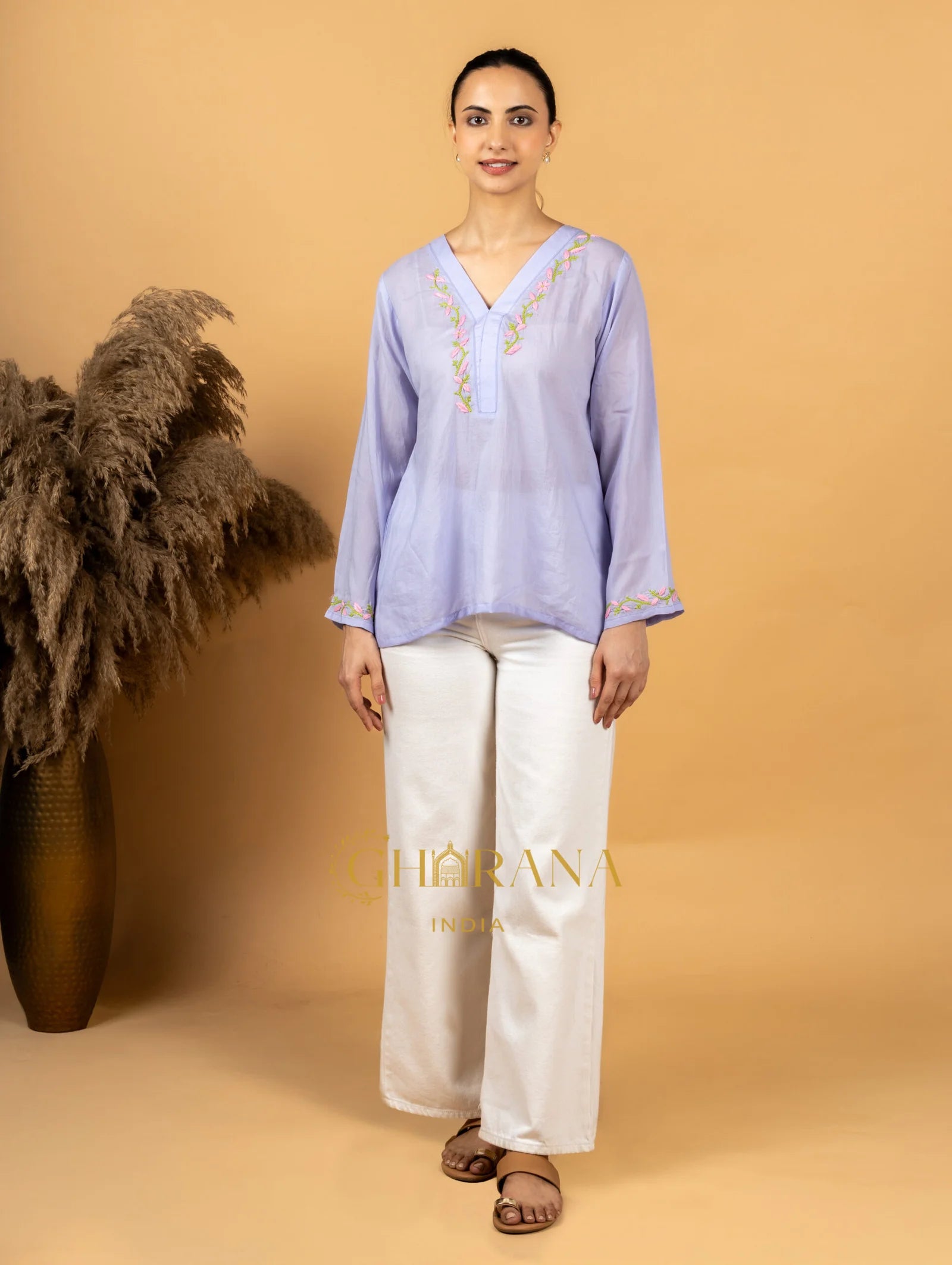 Sahiba Premium Modal Cotton Lavender Chikankari Top Gharana