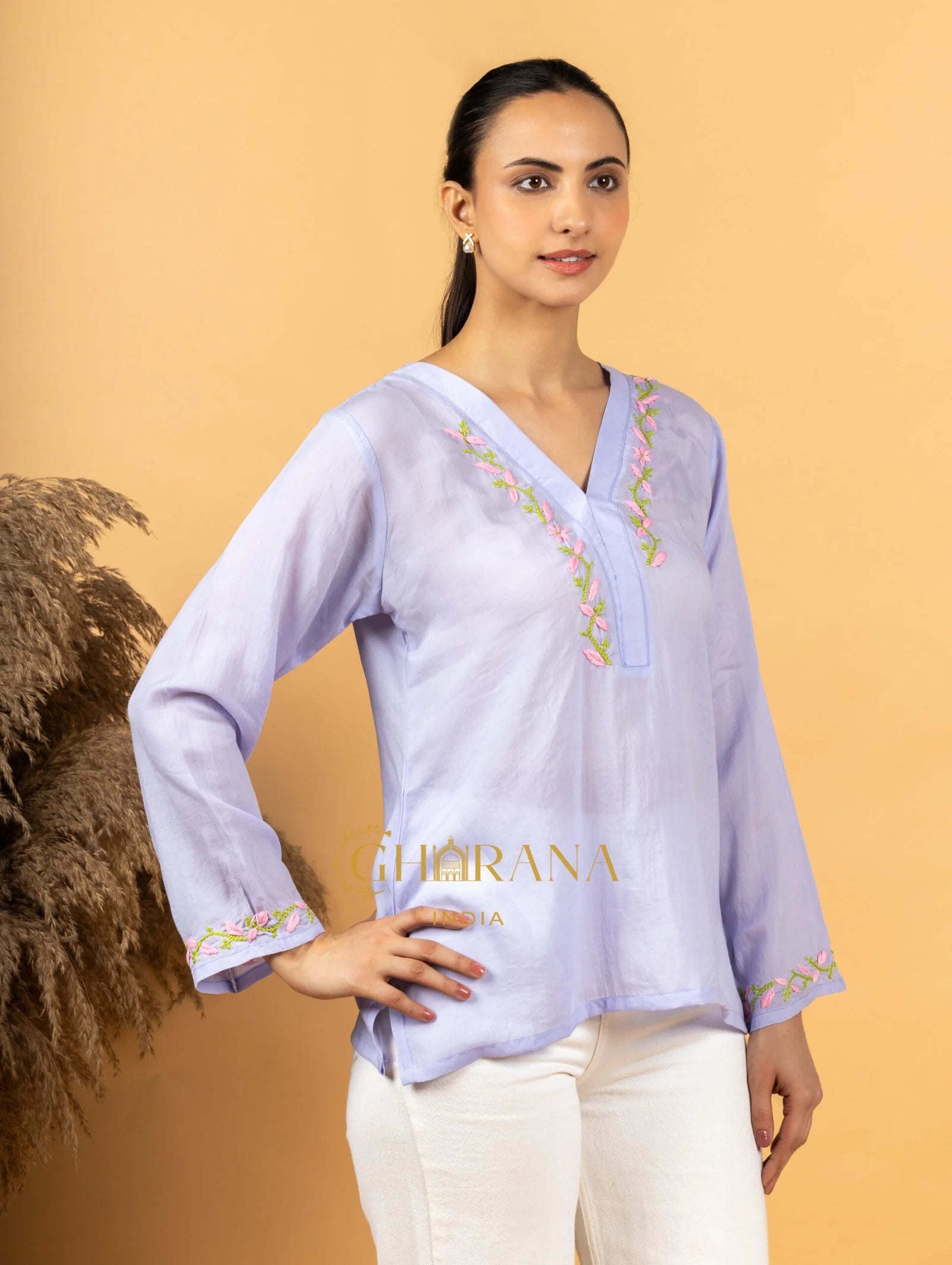 Sahiba Premium Modal Cotton Lavender Chikankari Top Gharana