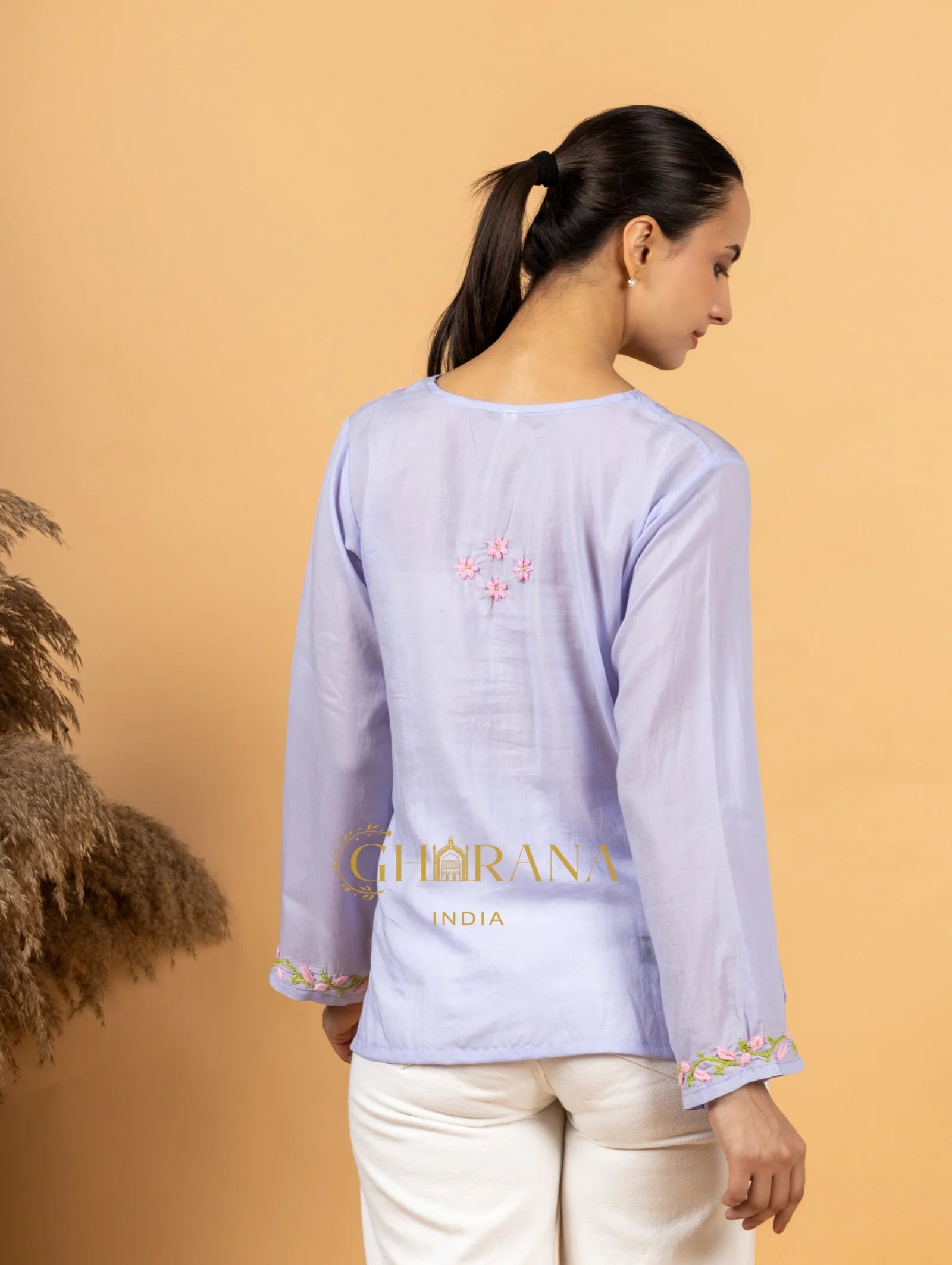 Sahiba Premium Modal Cotton Lavender Chikankari Top Gharana