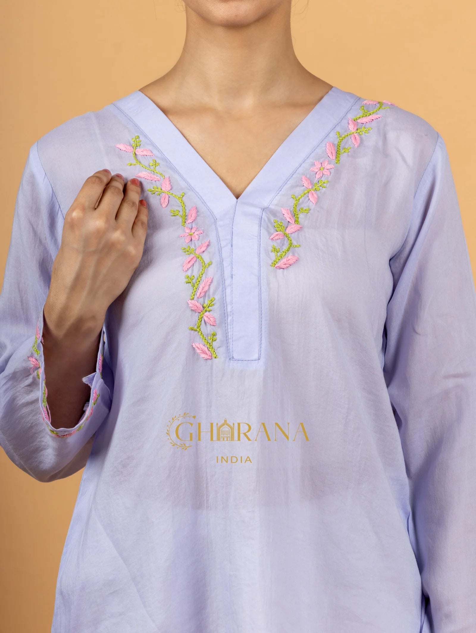 Sahiba Premium Modal Cotton Lavender Chikankari Top Gharana