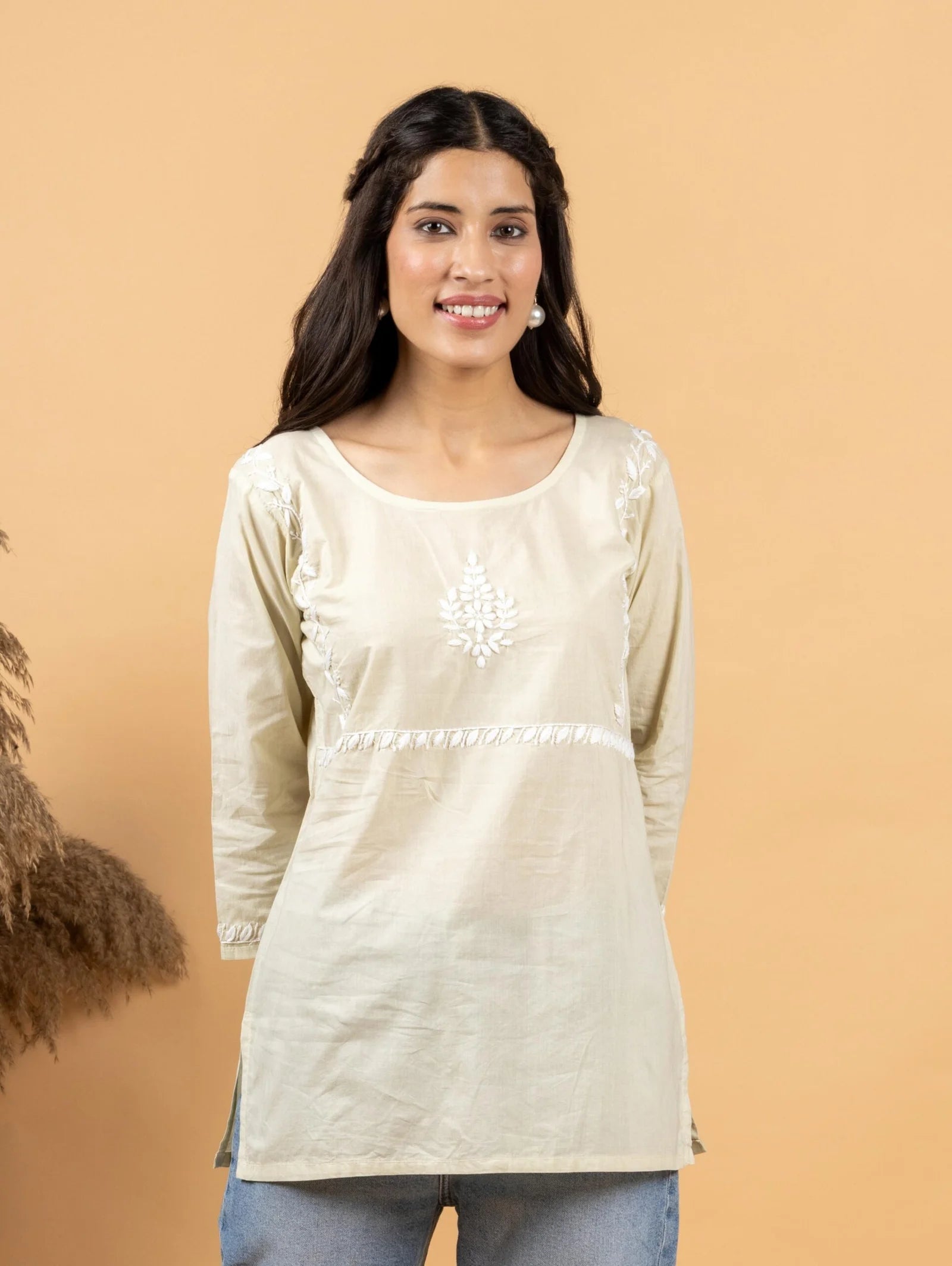 Sahiba Pure Cotton Light Green Chikankari Top Gharana