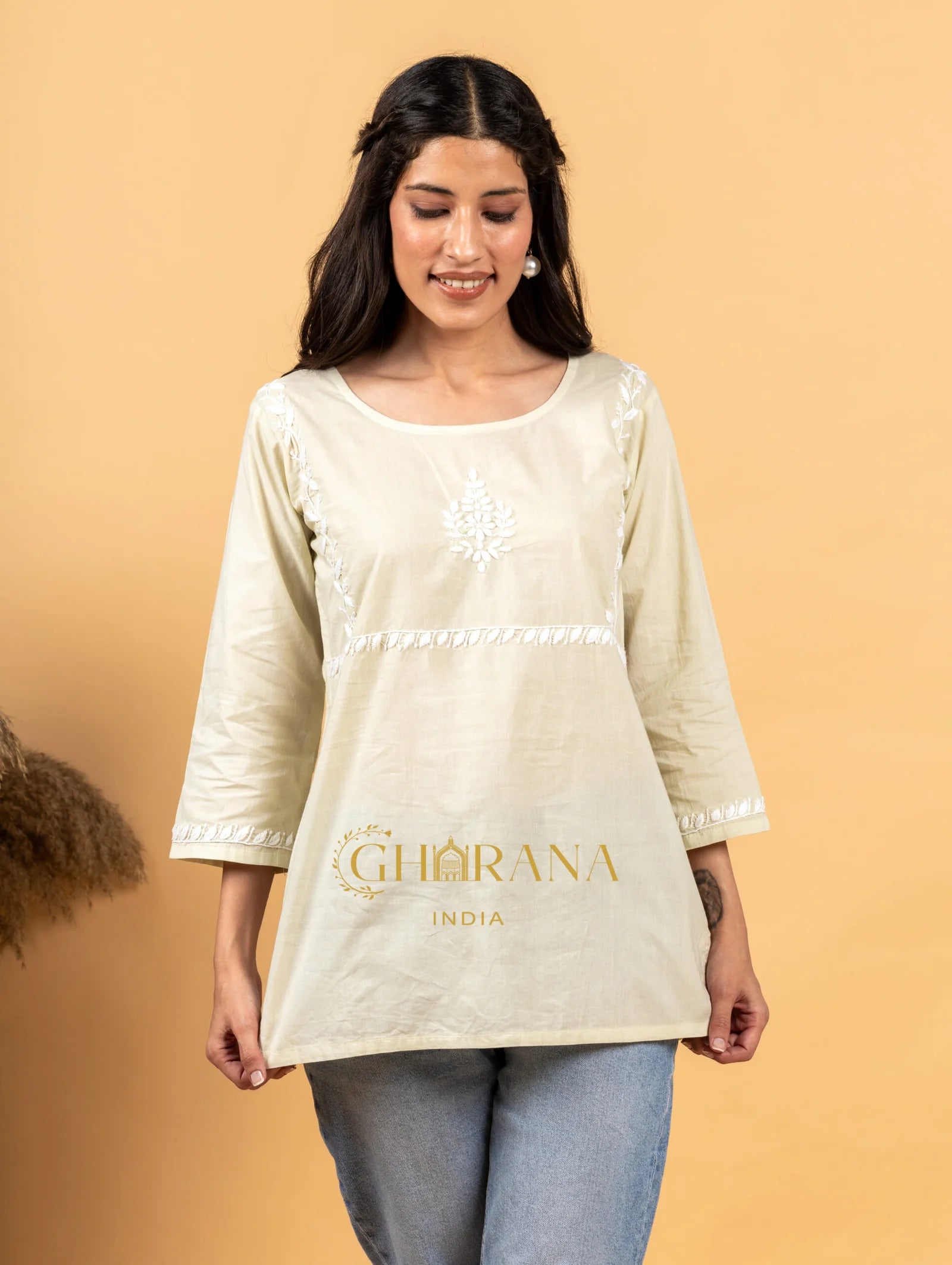 Sahiba Pure Cotton Light Green Chikankari Top Gharana