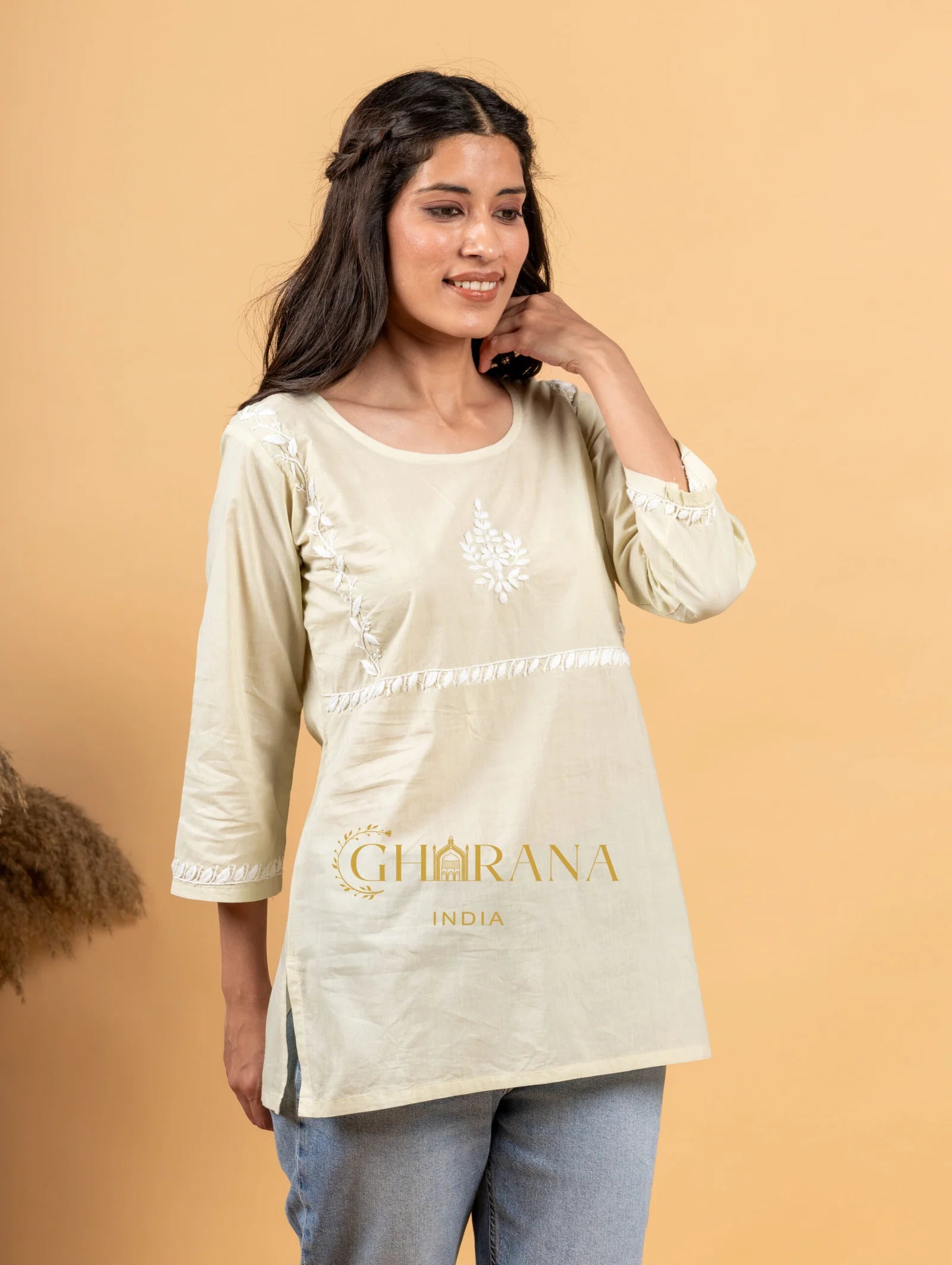 Sahiba Pure Cotton Light Green Chikankari Top Gharana