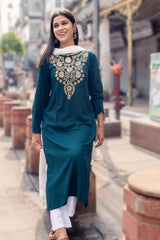 Heer Rayon Bottle Green Chikankari kurta Gharana