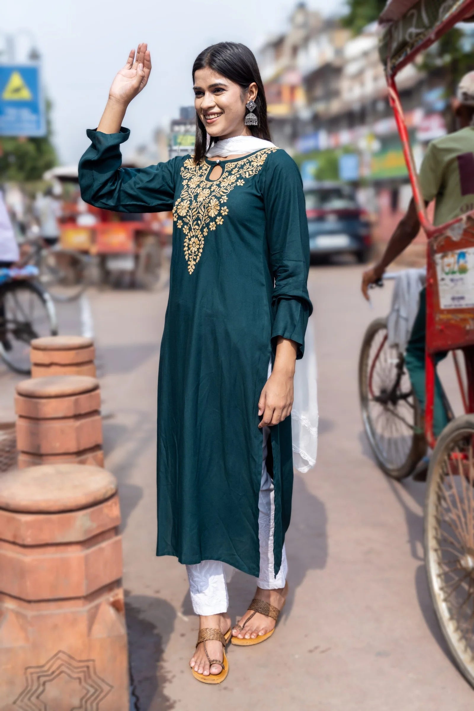 Heer Rayon Bottle Green Chikankari kurta Gharana
