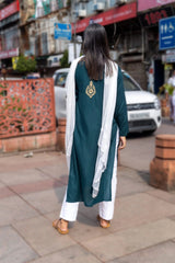 Heer Rayon Bottle Green Chikankari kurta Gharana