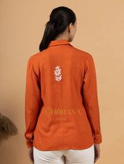 Sahiba Luxury Rayon Burnt Orange Chikankari Shirt Top Gharana