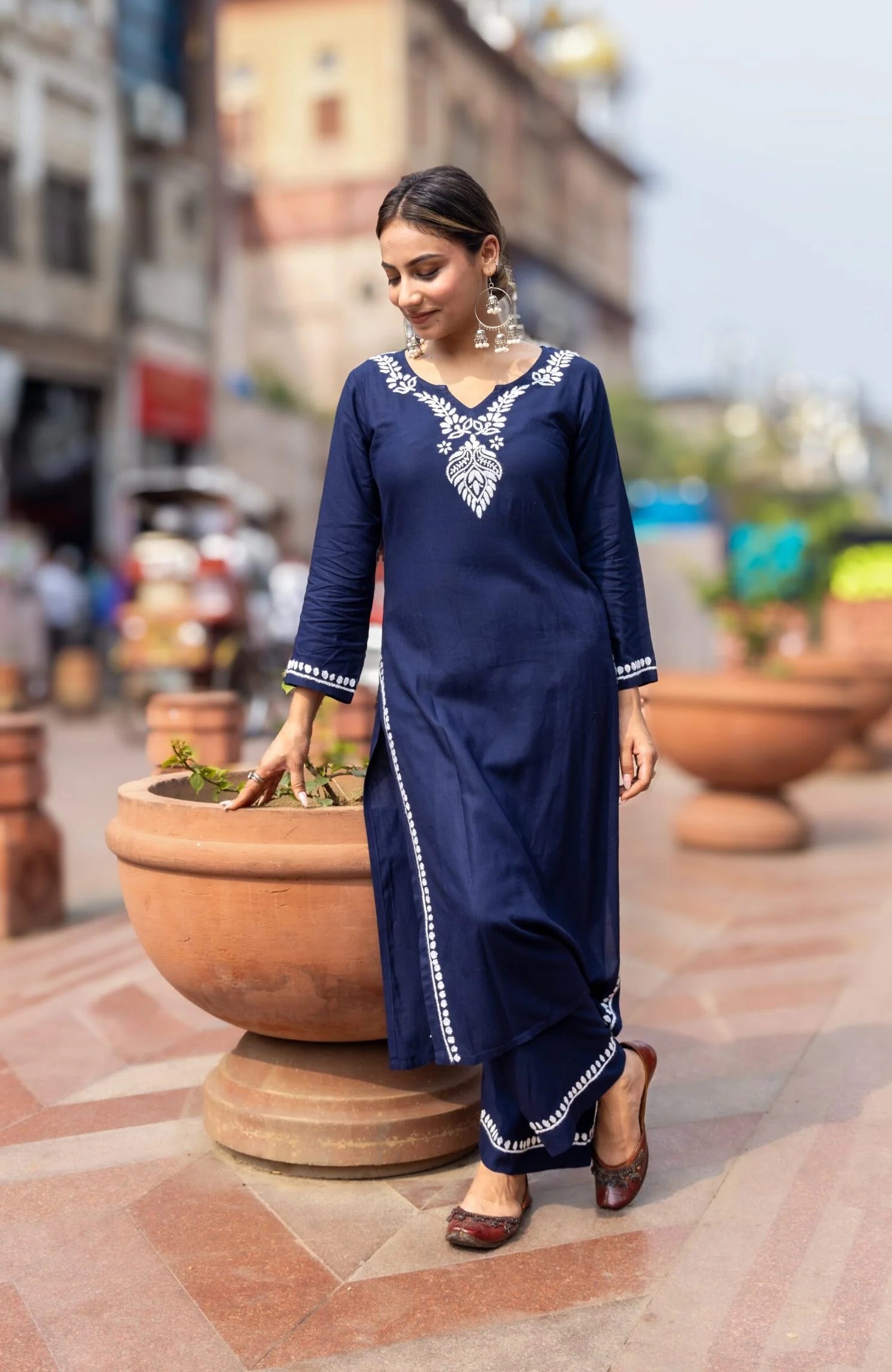 Heer Rayon 2 PC Navy Blue chikankari kurta set Gharana