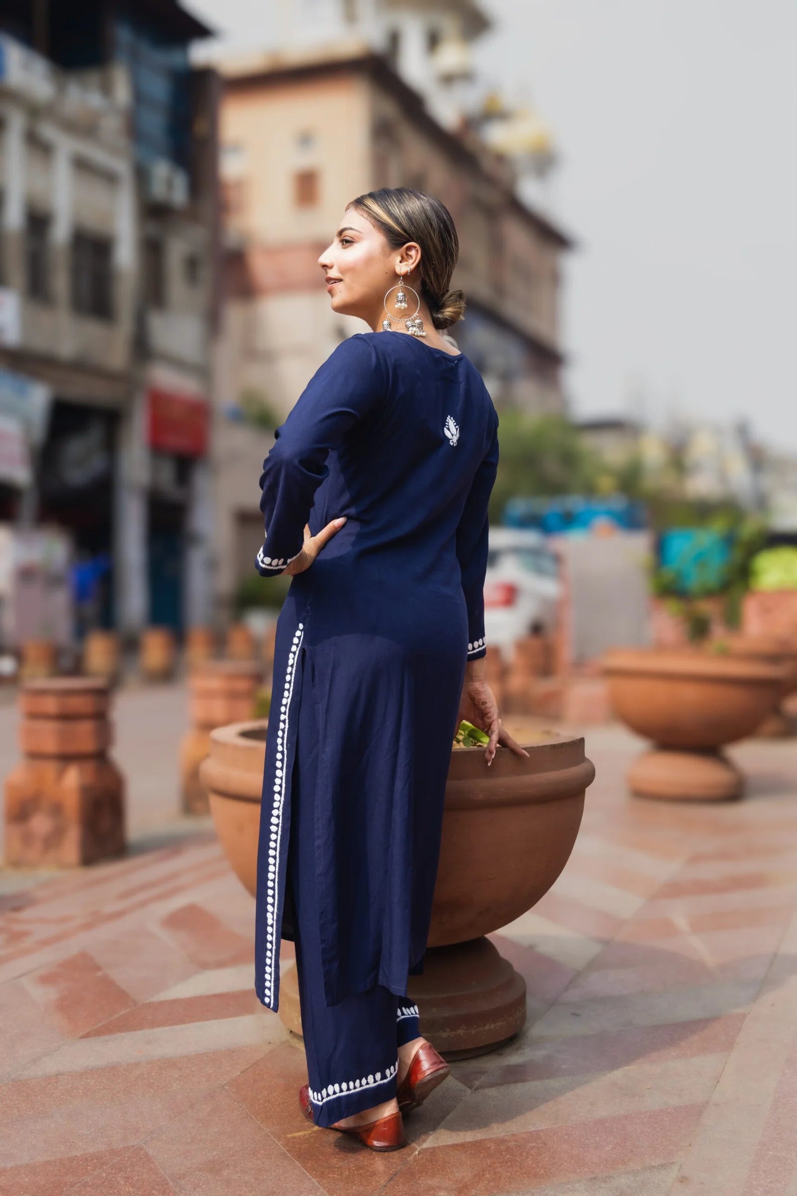 Heer Rayon 2 PC Navy Blue chikankari kurta set Gharana