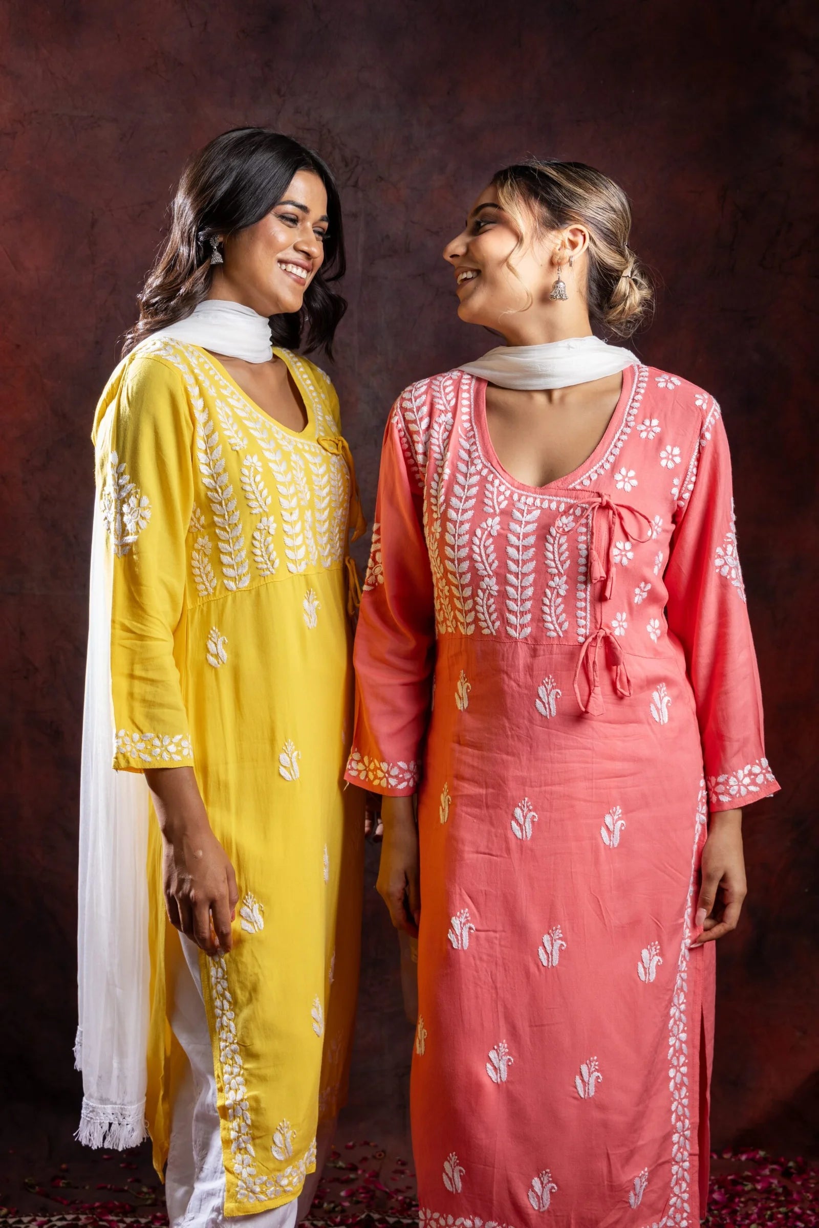 Ishq Rayon Blush Pink Angrakha Style Chikankari kurta Gharana