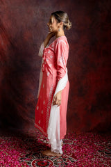 Ishq Rayon Blush Pink Angrakha Style Chikankari kurta Gharana