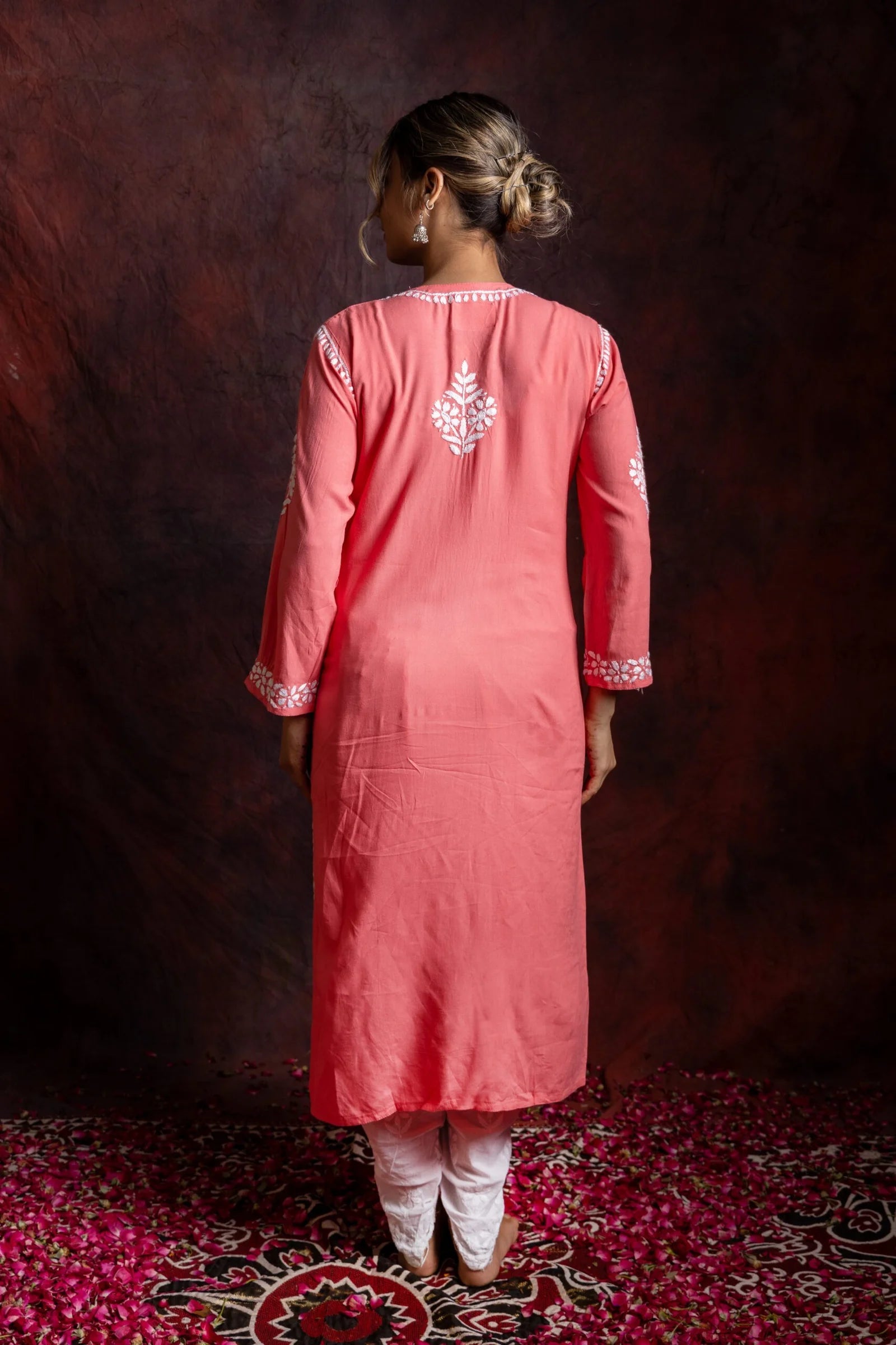 Ishq Rayon Blush Pink Angrakha Style Chikankari kurta Gharana