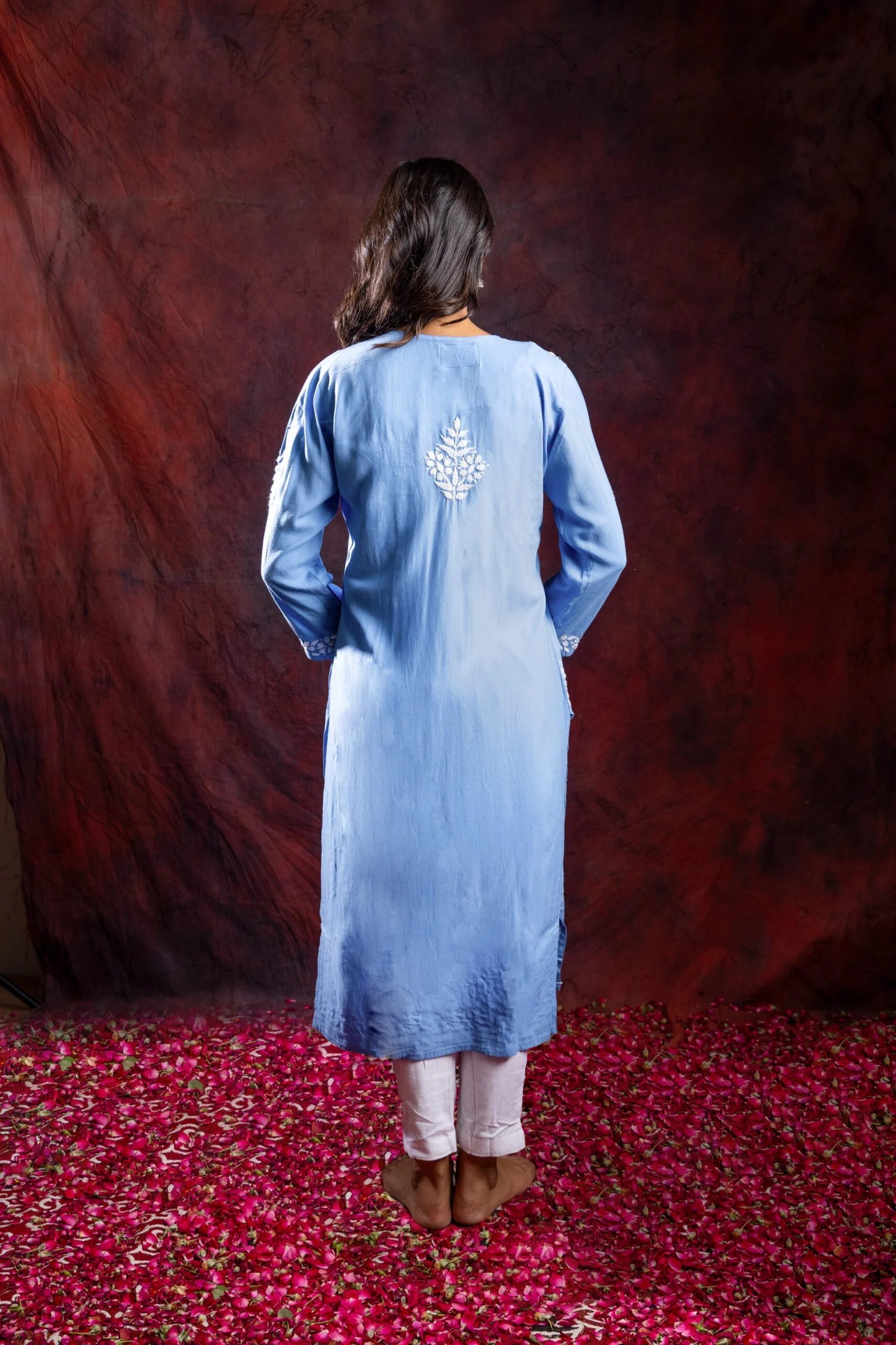 Ishq Rayon Blue Angrakha Style Chikankari kurta Gharana