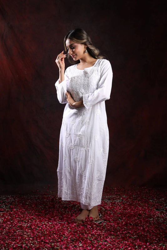 Ishq Mul Cotton fine Chikankari Kurta_White Gharana