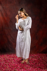 Ishq Chanderi Silk fine Chikankari Kurta_White Gharana