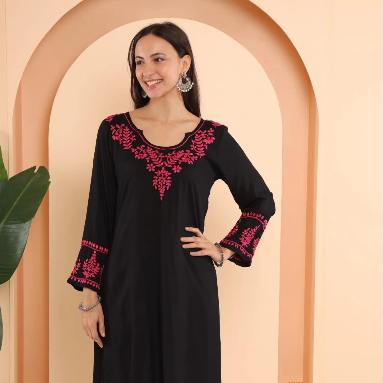 Ishq Modal 2 PC Black Chikankari Kurta set in Pink thread Gharana
