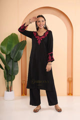 Ishq Modal 2 PC Black Chikankari Kurta set in Pink thread Gharana