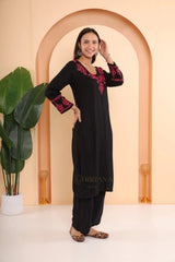 Ishq Modal 2 PC Black Chikankari Kurta set in Pink thread Gharana
