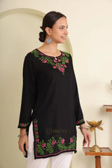 Ishq Modal Black chikankari Short Kurta in green and Pink Gharana