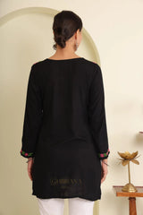 Ishq Modal Black chikankari Short Kurta in green and Pink Gharana