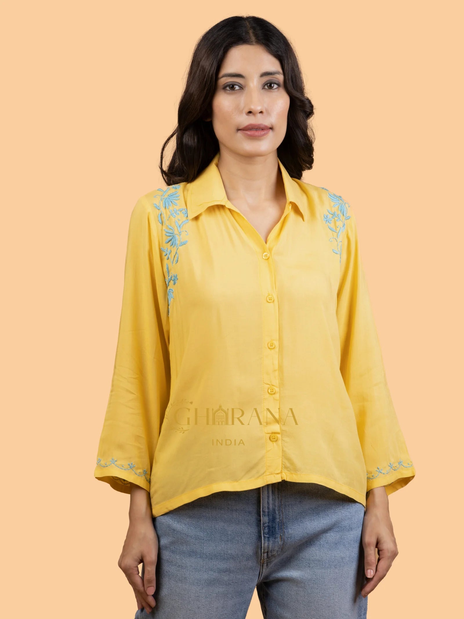 Sahiba Premium Modal Cotton Lime Yellow Chikankari Top Gharana