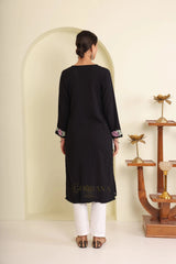 Ishq Luxury Rayon Black Chikankari Kurta in light Green and Pink Gharana