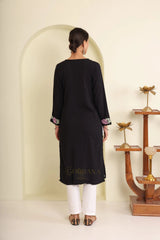 Ishq Luxury Rayon Black Chikankari Kurta in light Green and Pink Gharana