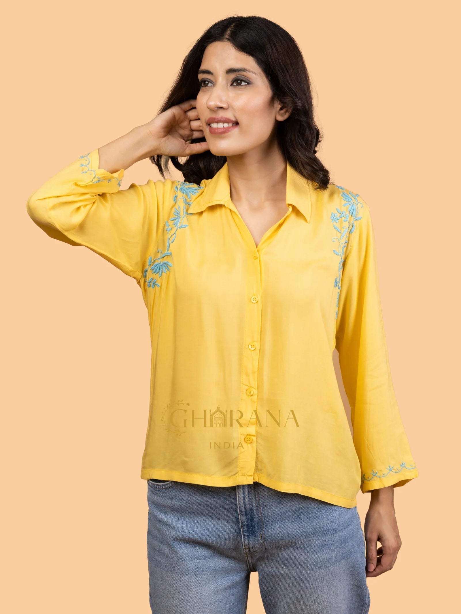 Sahiba Premium Modal Cotton Lime Yellow Chikankari Top Gharana