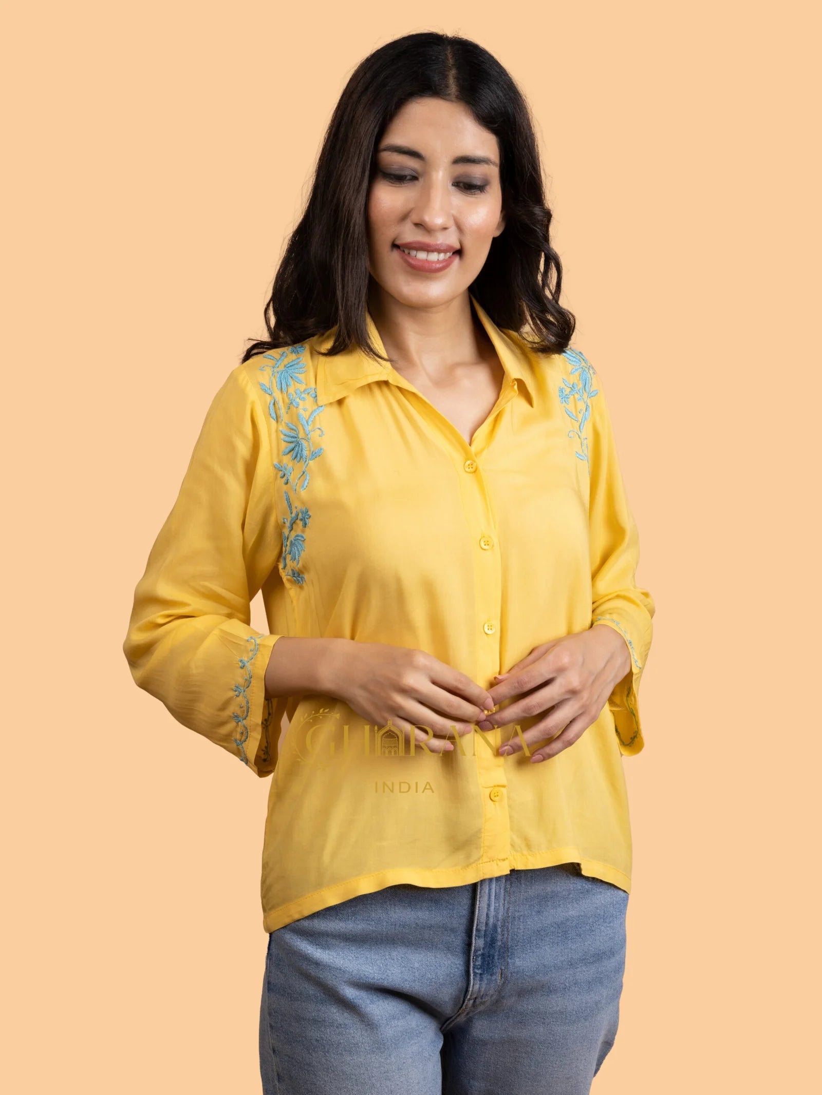 Sahiba Premium Modal Cotton Lime Yellow Chikankari Top Gharana