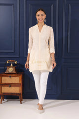 Ishq Mul Cotton Beige chikankari Top Gharana