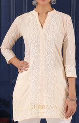 Ishq Mul Cotton Beige chikankari Top Gharana