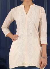 Ishq Mul Cotton Beige chikankari Top Gharana